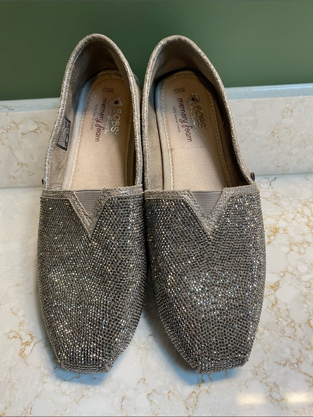 BOBS from Skechers Silver Glitter Slip-On Flats